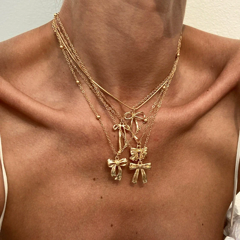 Necklace Metal Ribbon Bow Imitation Pearl Heart Shape Alloy Copper Electroplated