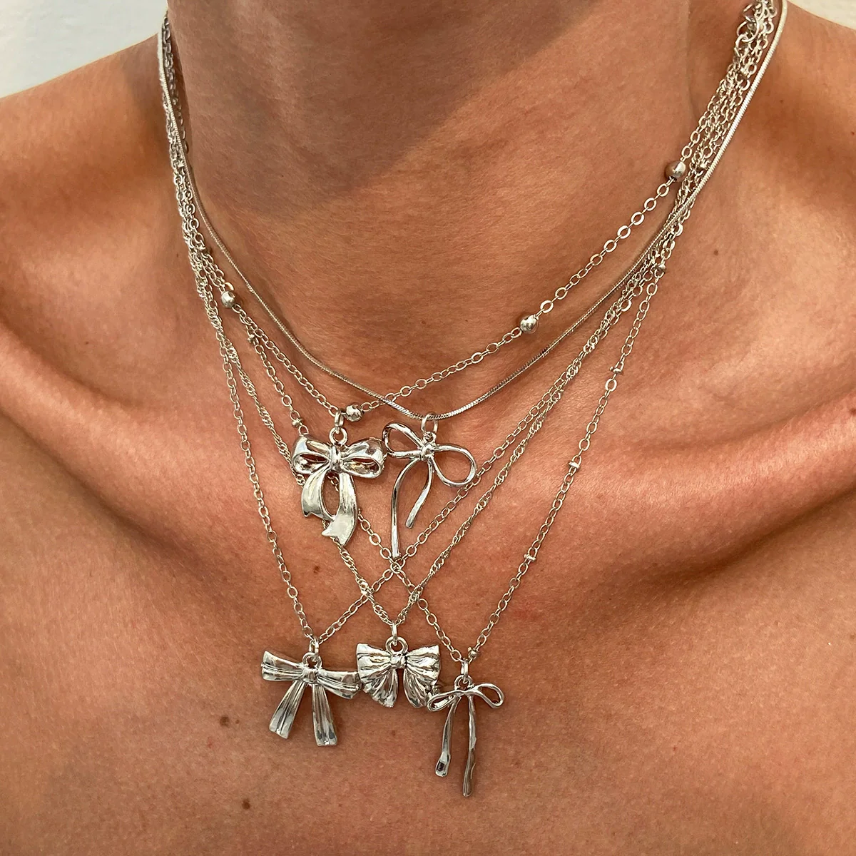 Necklace Metal Ribbon Bow Imitation Pearl Heart Shape Alloy Copper Electroplated - Image 2