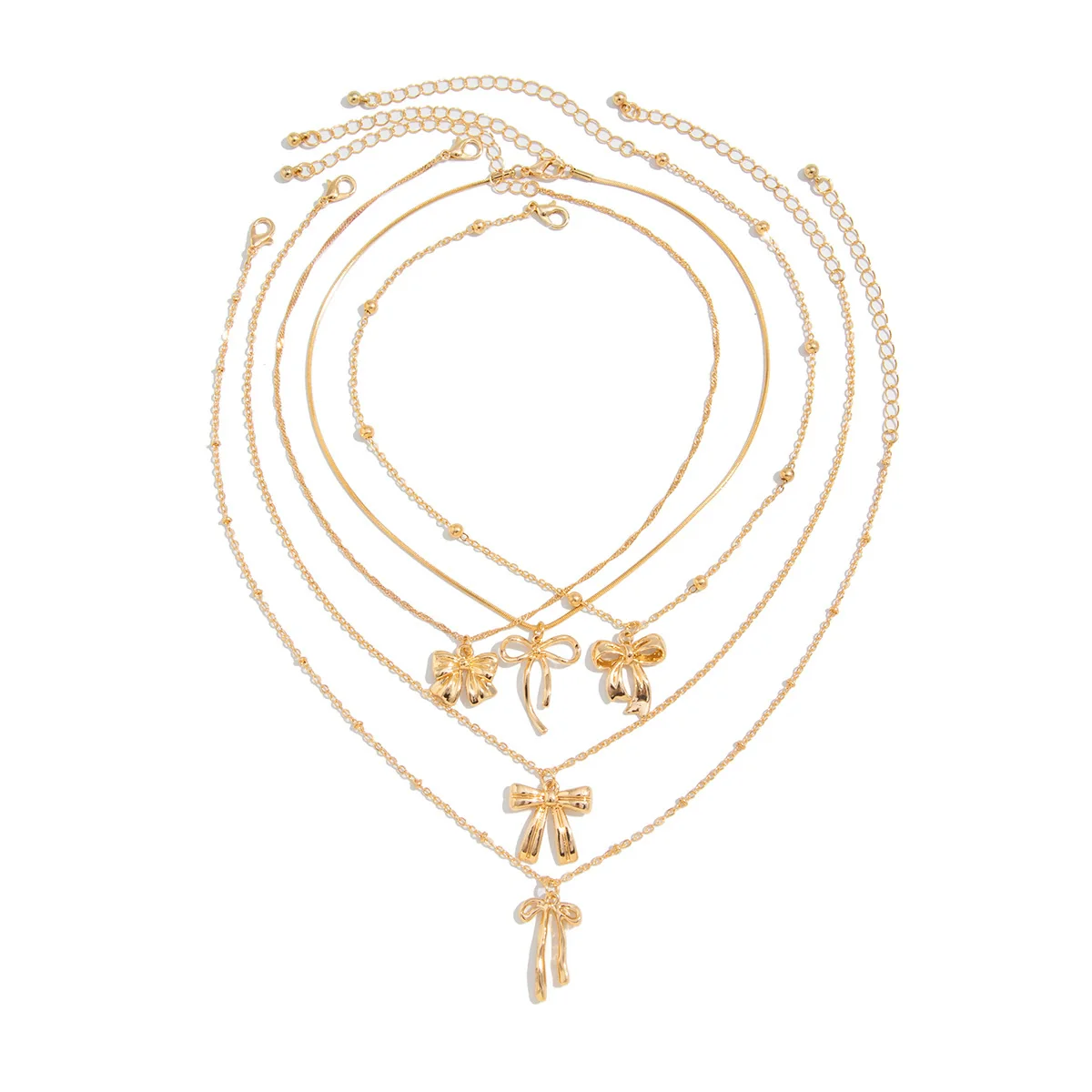 Necklace Metal Ribbon Bow Imitation Pearl Heart Shape Alloy Copper Electroplated - Image 5