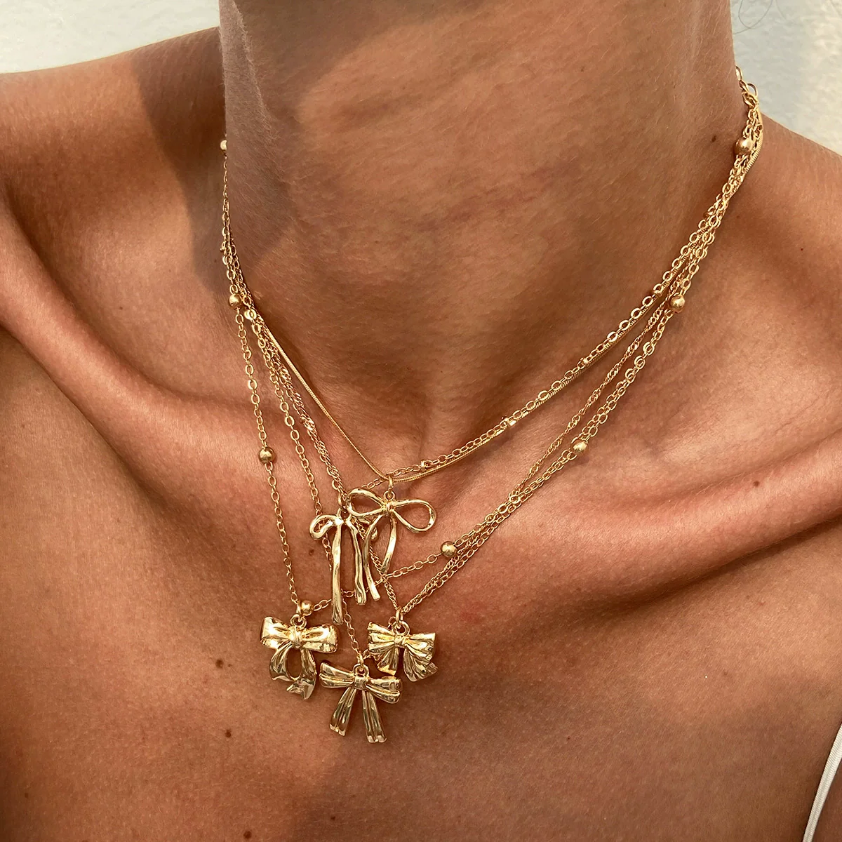 Necklace Metal Ribbon Bow Imitation Pearl Heart Shape Alloy Copper Electroplated - Image 6