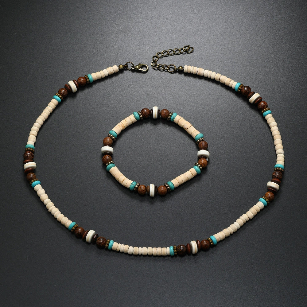 Necklace Mixed Material Wooden Beads Geometric Handmade For Men - Image 2