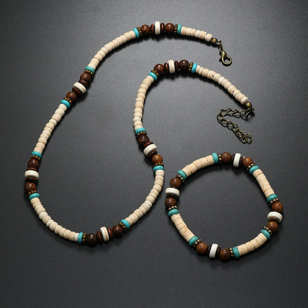 Necklace Mixed Material Wooden Beads Geometric Handmade For Men - Image 3