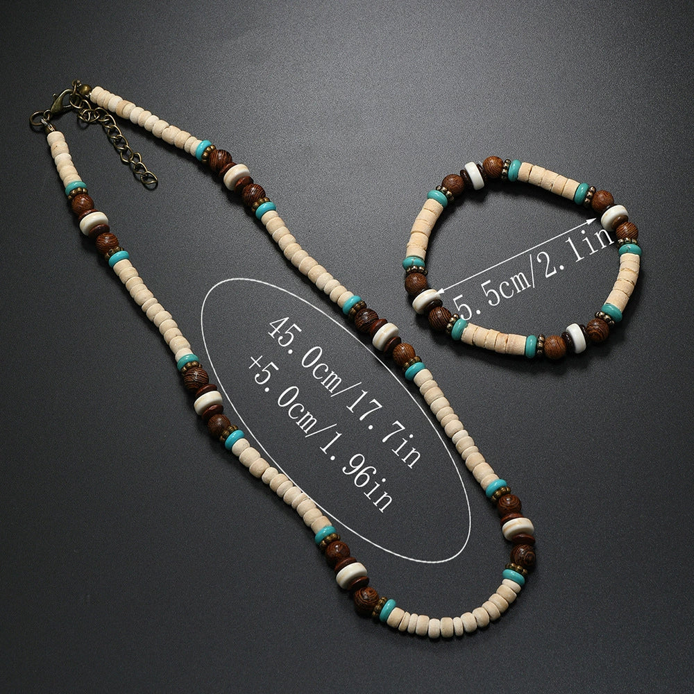 Necklace Mixed Material Wooden Beads Geometric Handmade For Men - Image 4