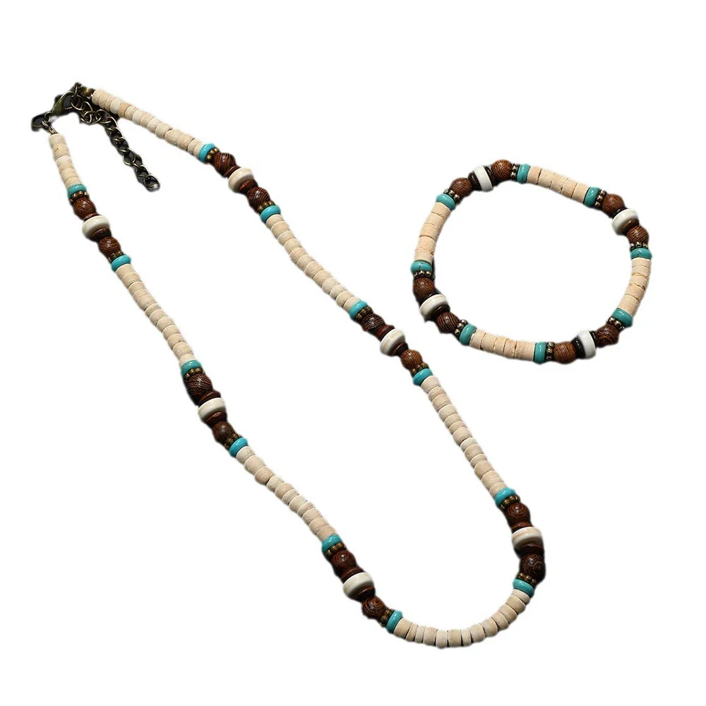 Necklace Mixed Material Wooden Beads Geometric Handmade For Men - Image 5