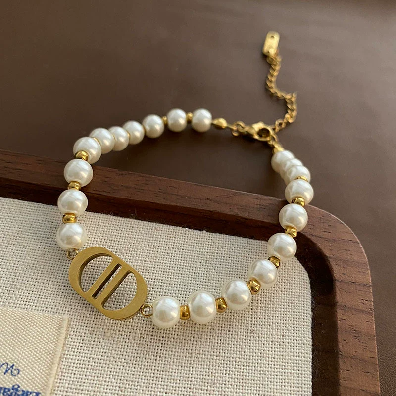 Necklace Multilayer Baroque Imitation Pearl Ball Chain Titanium Steel Geometric Electroplating Women - Image 3