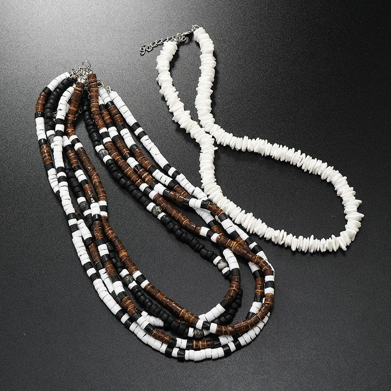 Necklace Natural Coconut Shell Frosted Resin U Shape Geometric Style Purely Handmade Unisex Jewelry - Image 2