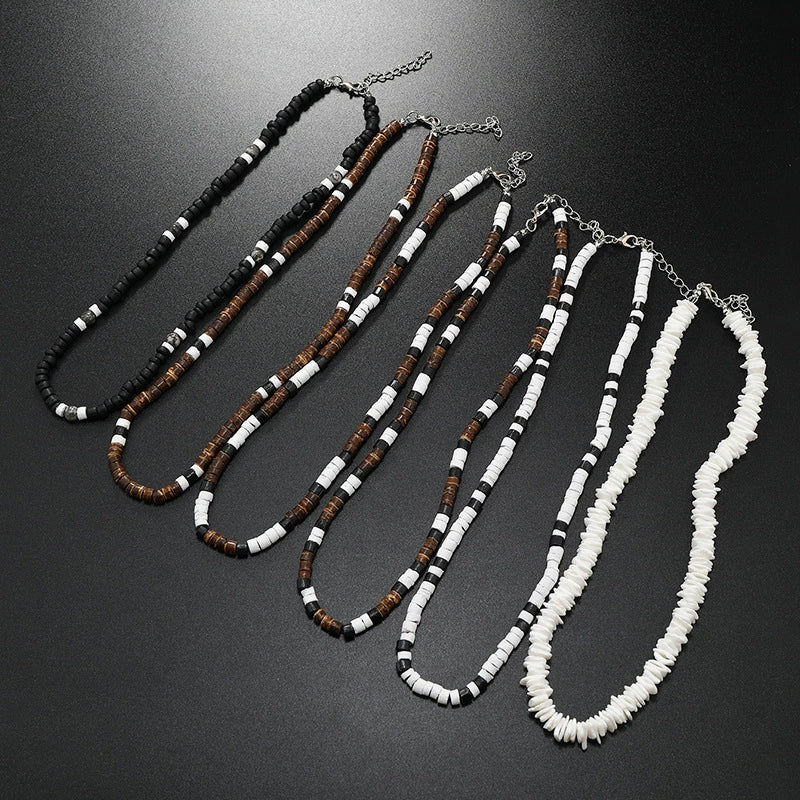 Necklace Natural Coconut Shell Frosted Resin U Shape Geometric Style Purely Handmade Unisex Jewelry - Image 3