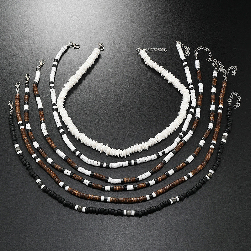 Necklace Natural Coconut Shell Frosted Resin U Shape Geometric Style Purely Handmade Unisex Jewelry - Image 4