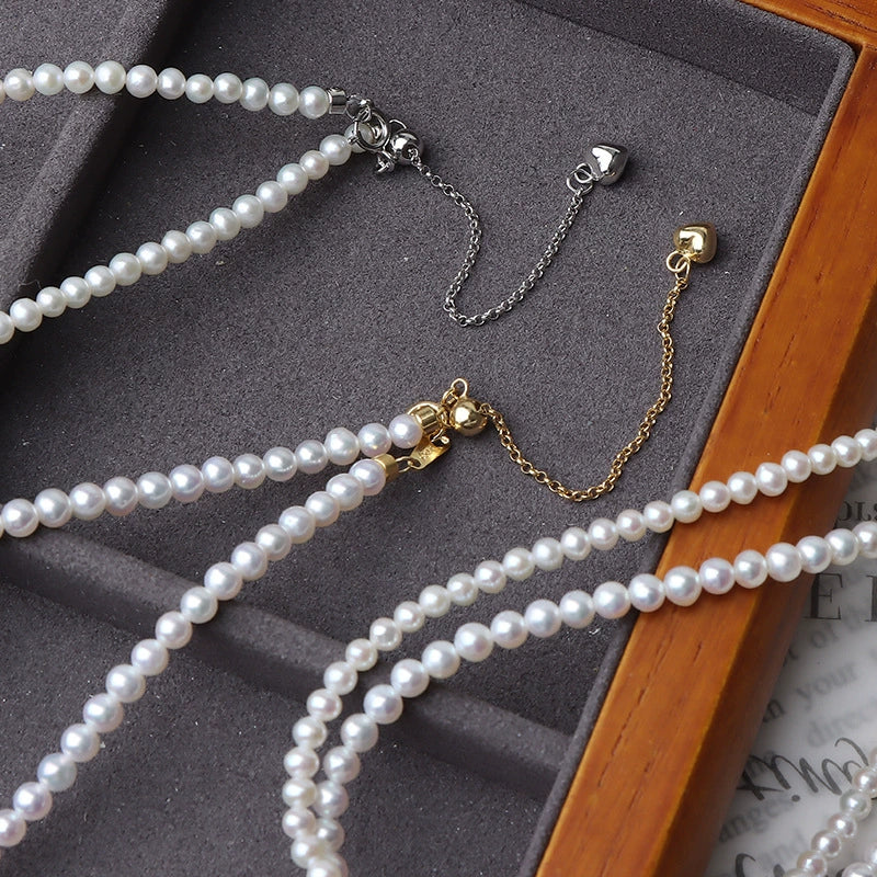 Necklace Natural Freshwater Pearl Round 925 Silver Buckle Classic Versatile - Image 4
