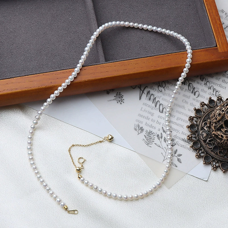 Necklace Natural Freshwater Pearl Round 925 Silver Buckle Classic Versatile - Image 6