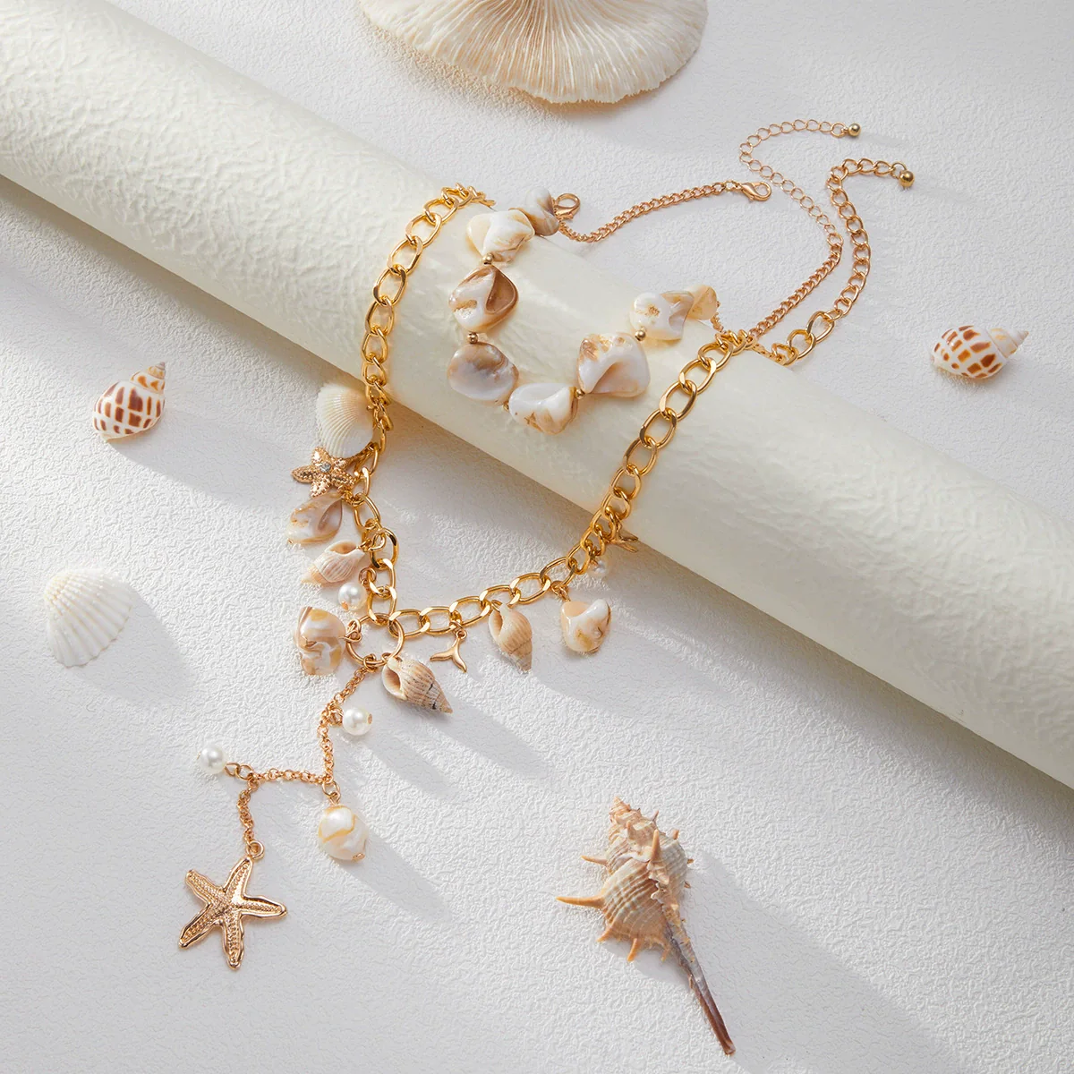 Necklace Natural Shell Conch Imitation Pearl Metal Starfish Alloy Pendant Geometric Constellation Electroplated - Image 4