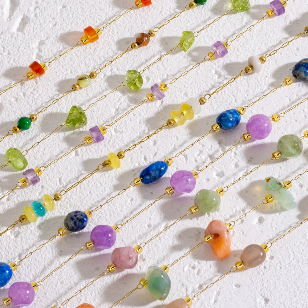 Necklace Natural Stone Shell Beaded Geometric Handmade - Image 3