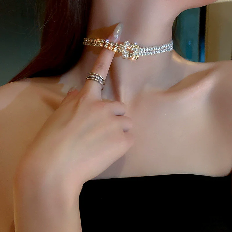 Necklace Pearl Diamond Geometric Ball Chain Personality Style - Image 2