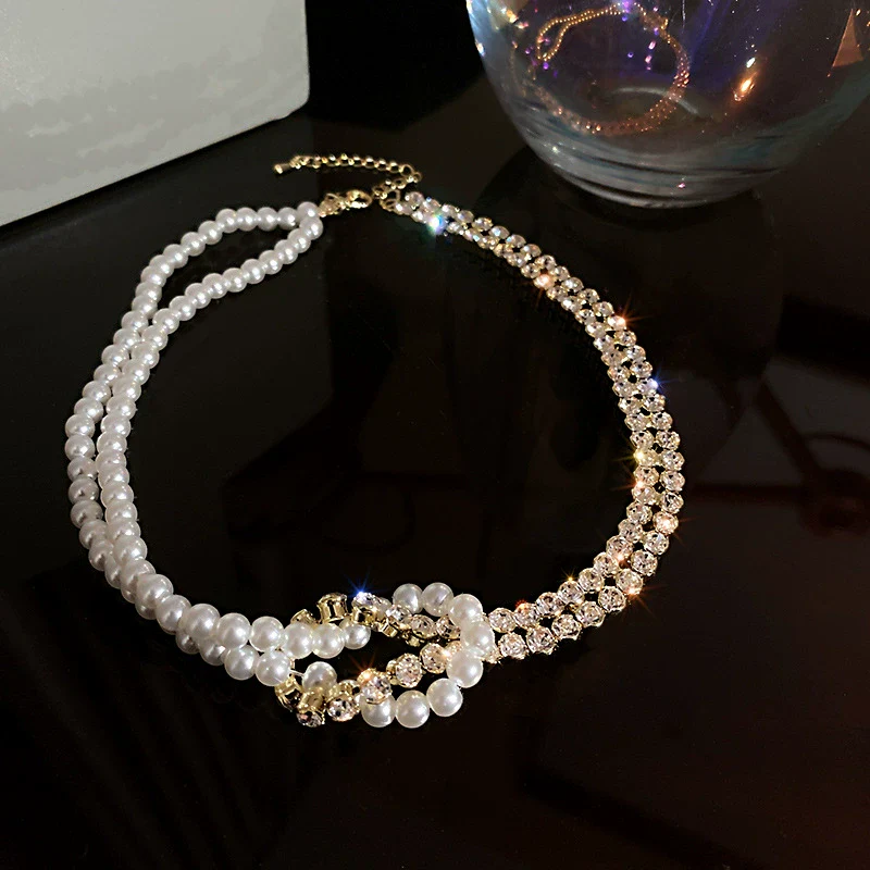 Necklace Pearl Diamond Geometric Ball Chain Personality Style - Image 4