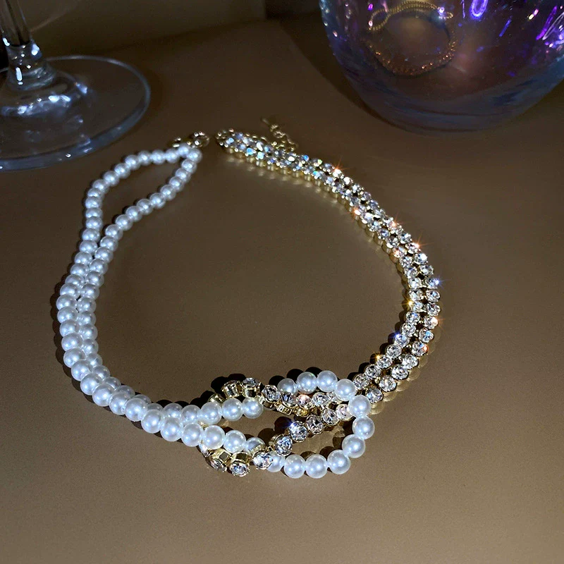 Necklace Pearl Diamond Geometric Ball Chain Personality Style - Image 6