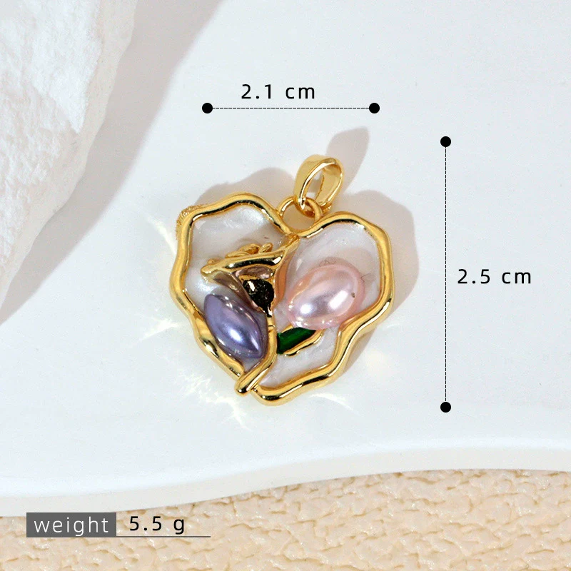 Necklace Pendant Accessories Copper Imitation Pearl Oil Drop Plants Flowers Retro Art Dripping Oil Style - Image 11