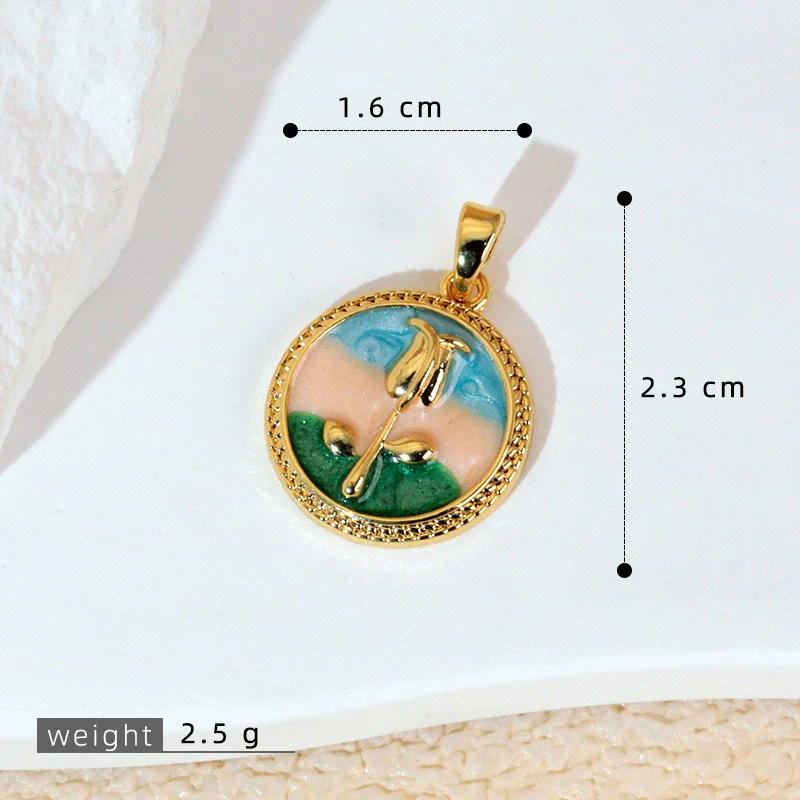 Necklace Pendant Accessories Copper Imitation Pearl Oil Drop Plants Flowers Retro Art Dripping Oil Style - Image 17