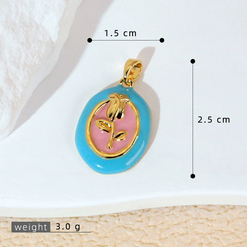 Necklace Pendant Accessories Copper Imitation Pearl Oil Drop Plants Flowers Retro Art Dripping Oil Style - Image 18