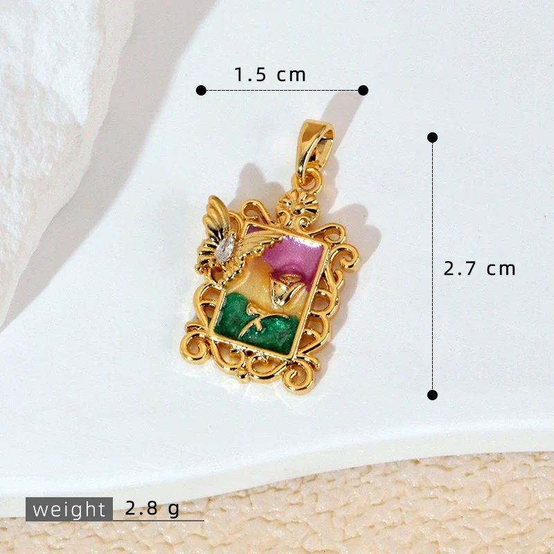 Necklace Pendant Accessories Copper Imitation Pearl Oil Drop Plants Flowers Retro Art Dripping Oil Style - Image 20