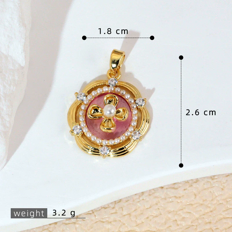 Necklace Pendant Accessories Copper Imitation Pearl Oil Drop Plants Flowers Retro Art Dripping Oil Style - Image 21
