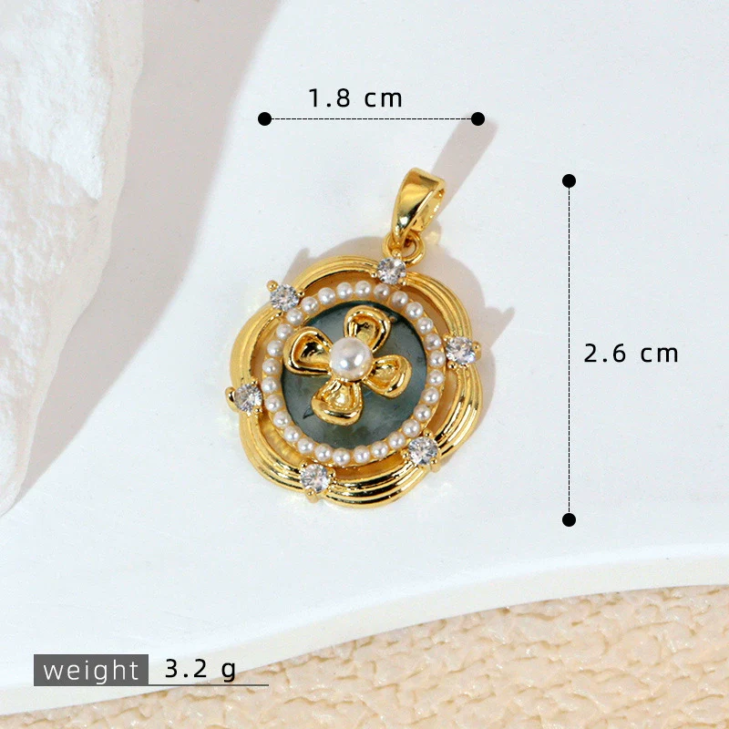 Necklace Pendant Accessories Copper Imitation Pearl Oil Drop Plants Flowers Retro Art Dripping Oil Style - Image 22