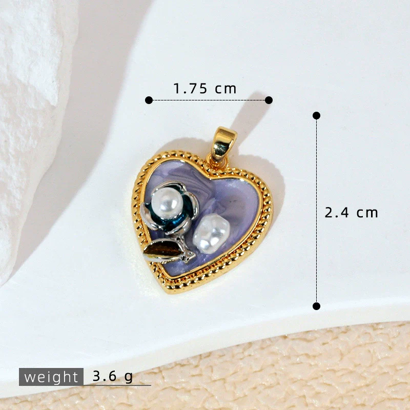 Necklace Pendant Accessories Copper Imitation Pearl Oil Drop Plants Flowers Retro Art Dripping Oil Style - Image 24