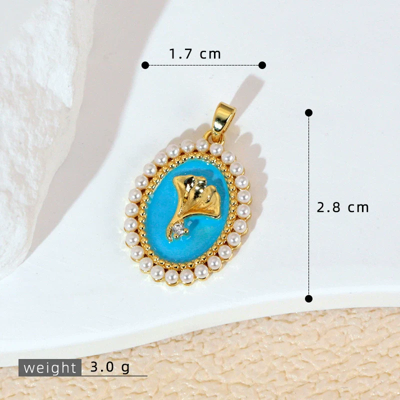 Necklace Pendant Accessories Copper Imitation Pearl Oil Drop Plants Flowers Retro Art Dripping Oil Style - Image 25