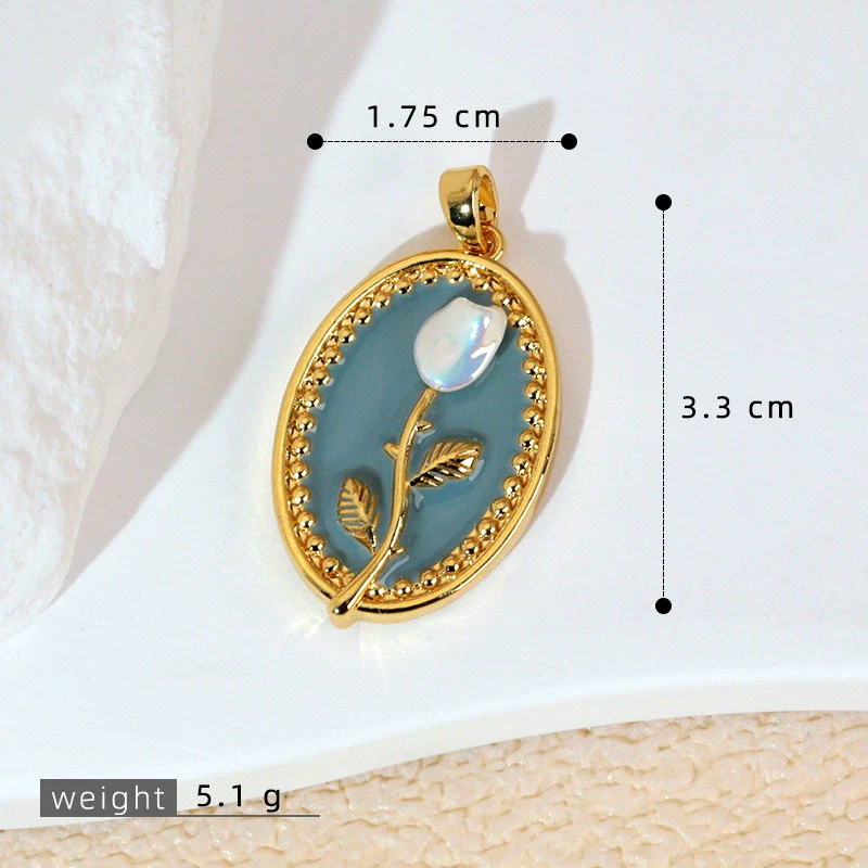 Necklace Pendant Accessories Copper Imitation Pearl Oil Drop Plants Flowers Retro Art Dripping Oil Style - Image 27