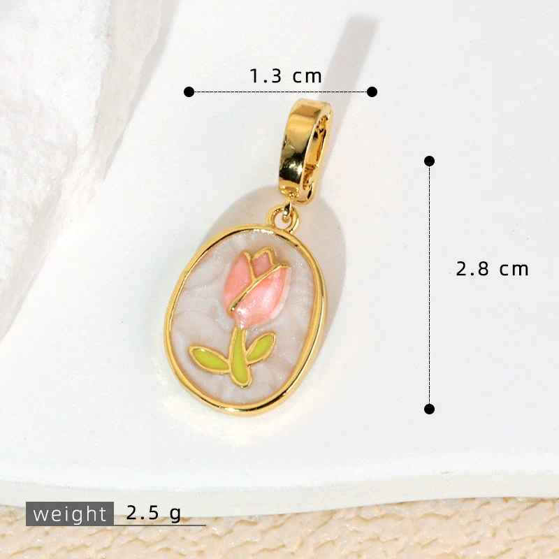 Necklace Pendant Accessories Copper Imitation Pearl Oil Drop Plants Flowers Retro Art Dripping Oil Style - Image 32