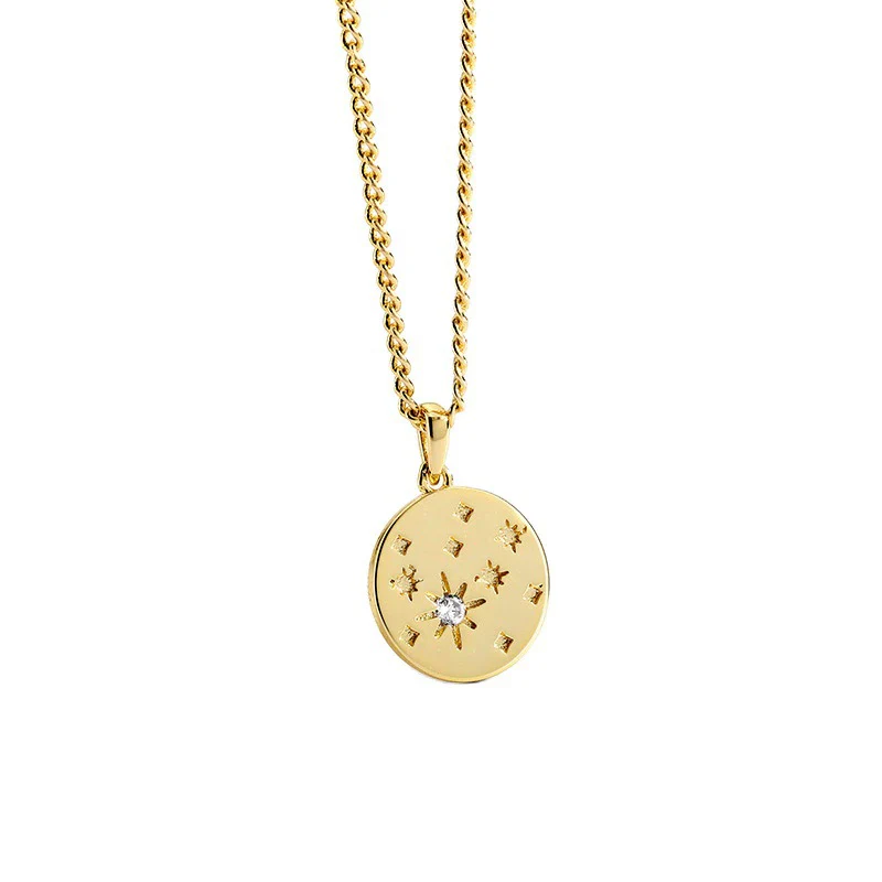 Necklace Pendant Disc Star Diamond Gold Plated Brass Retro Style - Image 5