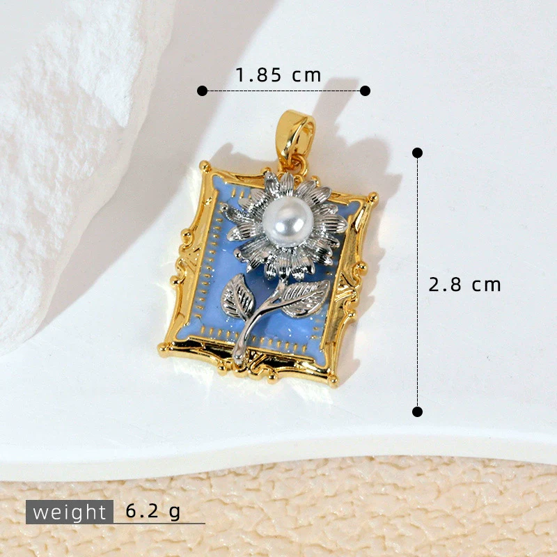 Necklace Pendant Imitation Pearl Flower Dripping Oil Painting Style - Image 6