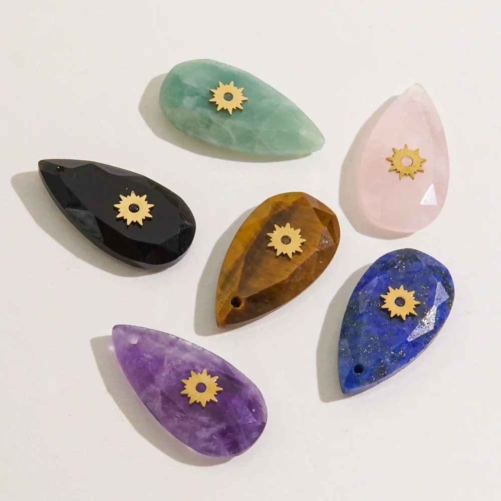 Necklace Pendant Jewelry Accessories Stainless Steel Natural Stone Inlay Hand Cut Water Drops Style - Image 3