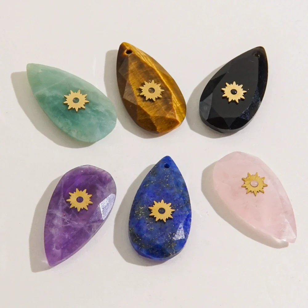Necklace Pendant Jewelry Accessories Stainless Steel Natural Stone Inlay Hand Cut Water Drops Style - Image 4