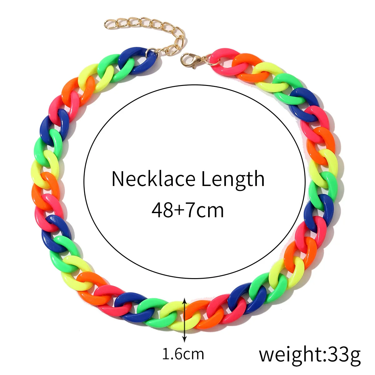 Necklace Plastic Resin Alloy Geometric Cuban Chain Punk Rainbow Acrylic - Image 11