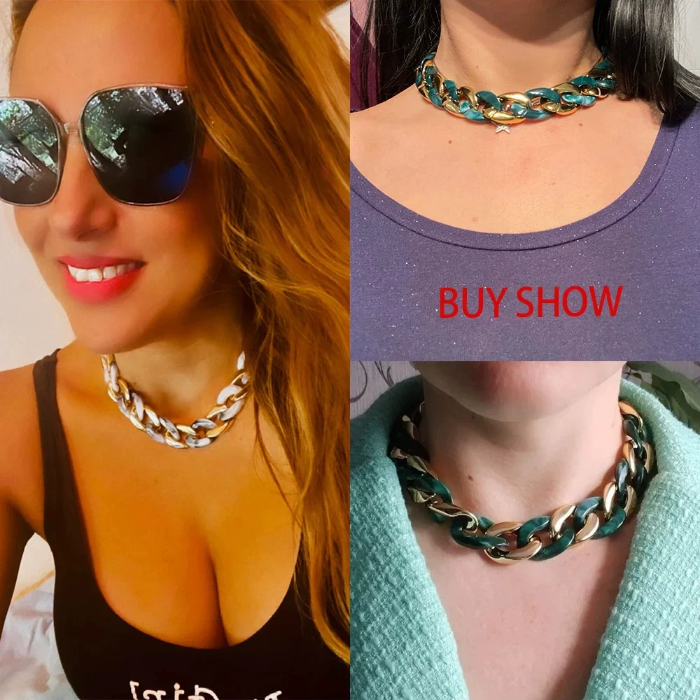 Necklace Plastic Resin Alloy Geometric Cuban Chain Punk Rainbow Acrylic - Image 3