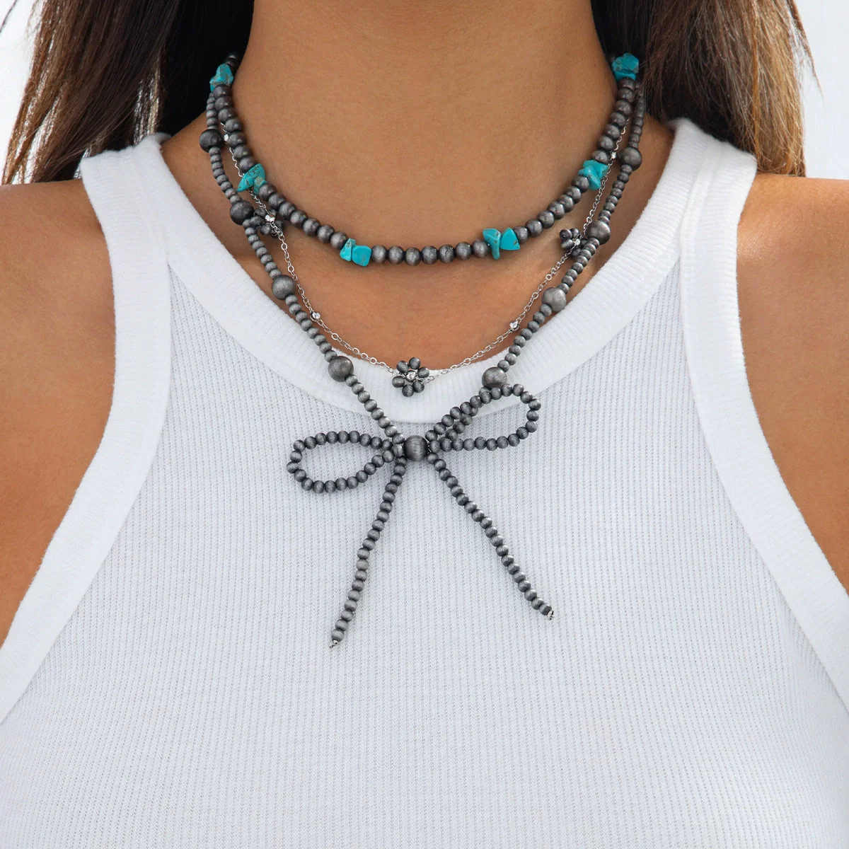 Necklace Plastic Resin Bow Distressed Handmade Electroplated Stacking Style Women's