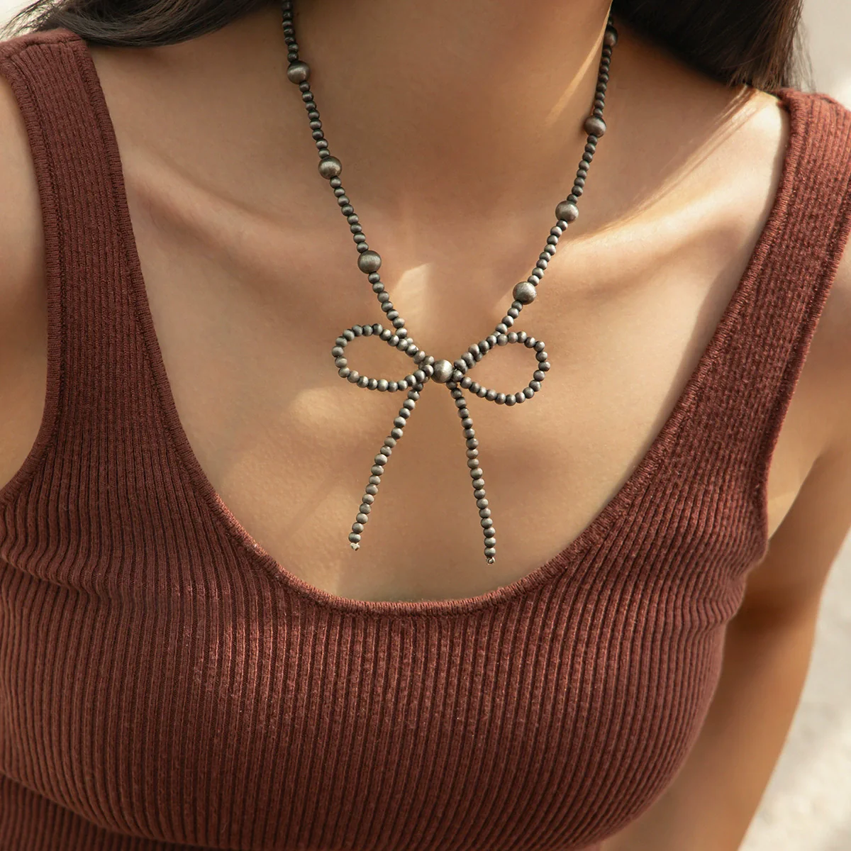 Necklace Plastic Resin Bow Distressed Handmade Electroplated Stacking Style Women's - Image 6