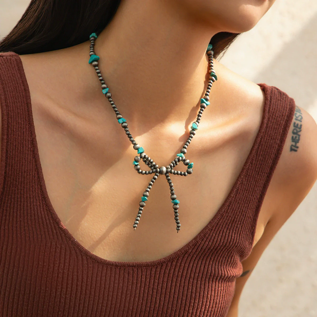 Necklace Plastic Resin Bow Distressed Handmade Electroplated Stacking Style Women's - Image 7