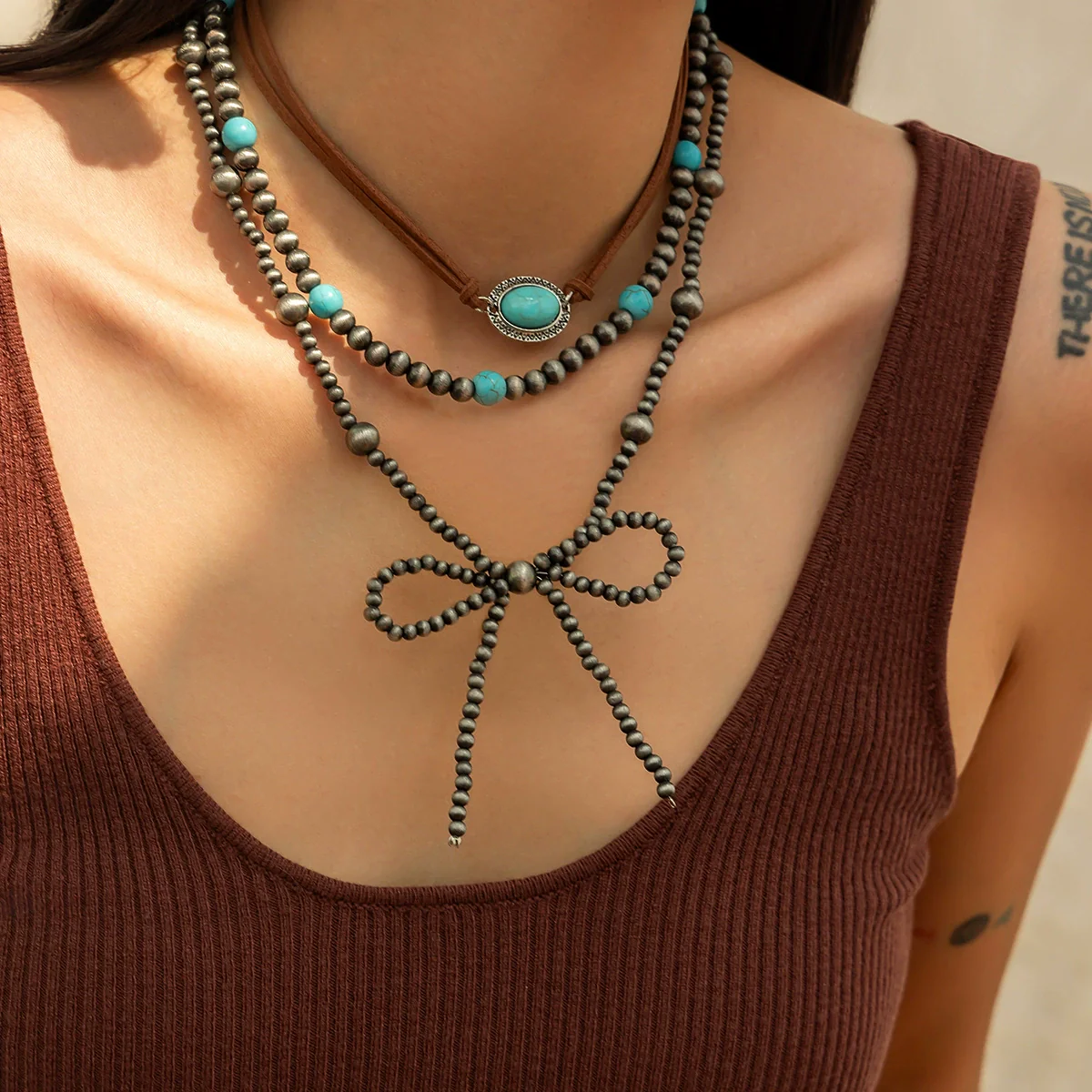 Necklace Plastic Resin Bow Distressed Handmade Electroplated Stacking Style Women's - Image 8