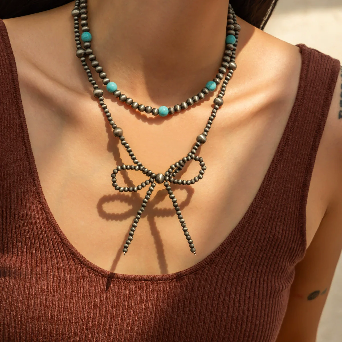 Necklace Plastic Resin Bow Distressed Handmade Electroplated Stacking Style Women's - Image 9