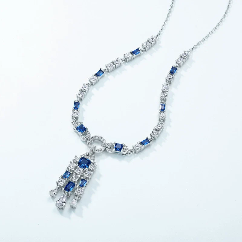 Necklace S925 Silver Geometric Ice Flower Cut High Carbon Diamond Cross Chain For Women