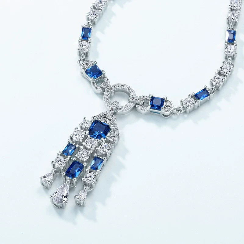 Necklace S925 Silver Geometric Ice Flower Cut High Carbon Diamond Cross Chain For Women - Image 2