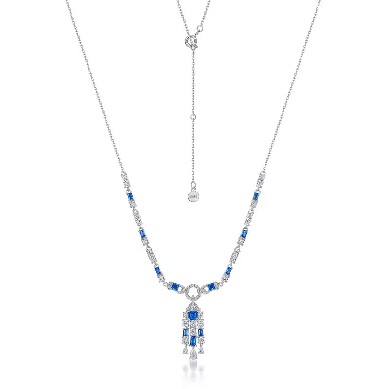 Necklace S925 Silver Geometric Ice Flower Cut High Carbon Diamond Cross Chain For Women - Image 4