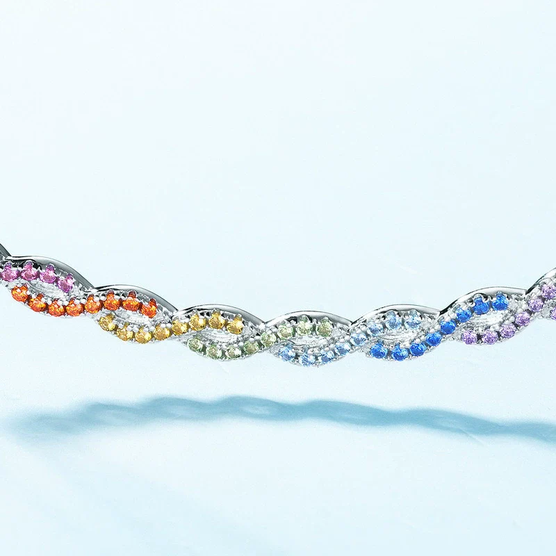 Necklace S925 Silver Geometric Pattern Cross Chain With Color Zirconium Inlay For Women - Image 2