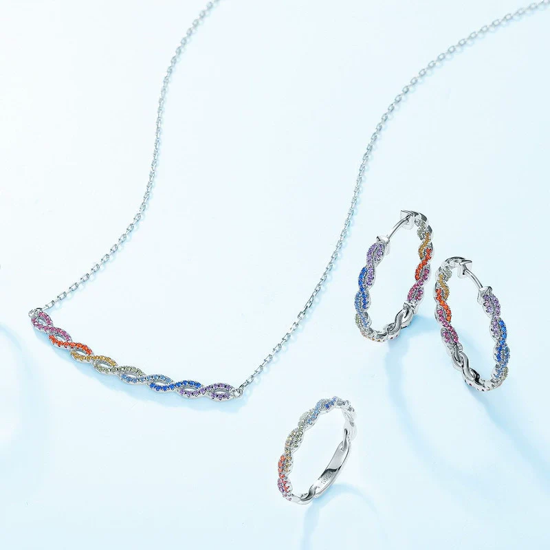 Necklace S925 Silver Geometric Pattern Cross Chain With Color Zirconium Inlay For Women - Image 3