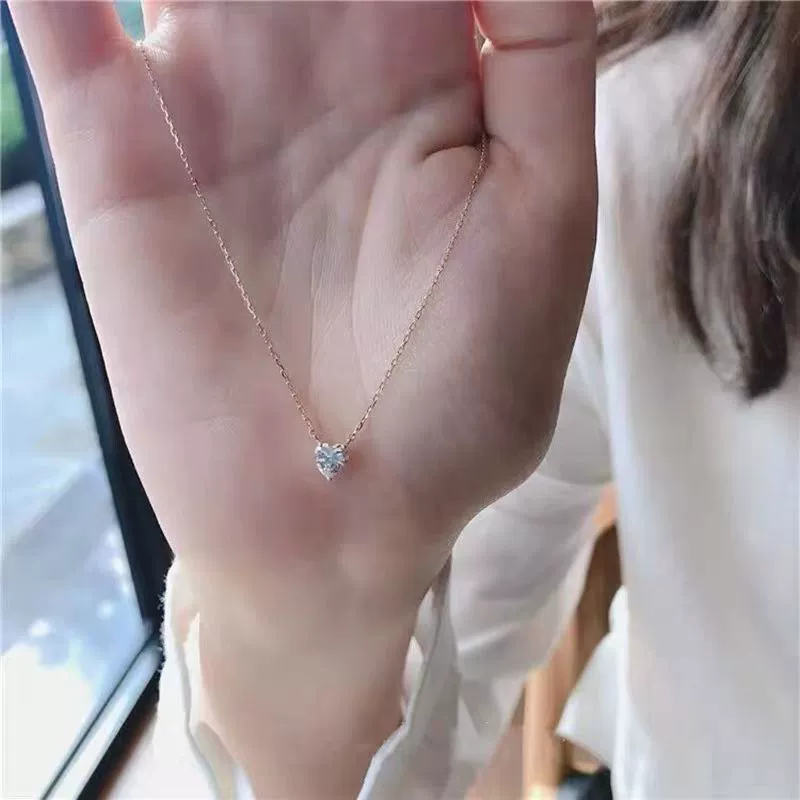Necklace S925 Sterling Silver Heartshaped Love Diamond Pendant Women's Ochain - Image 2