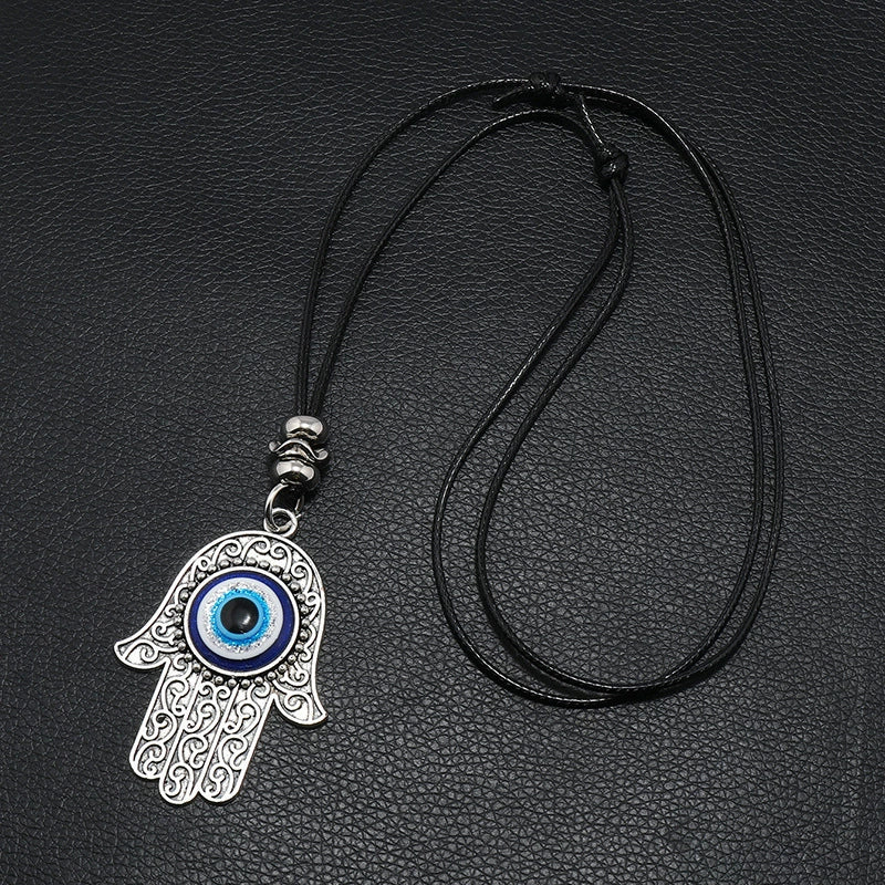 Necklace Set Unisex Geometric Blue Glass Eye Pendant Alloy Inlaid Gemstones