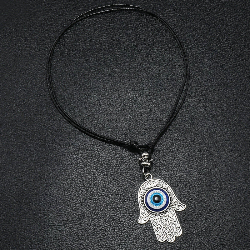 Necklace Set Unisex Geometric Blue Glass Eye Pendant Alloy Inlaid Gemstones - Image 2