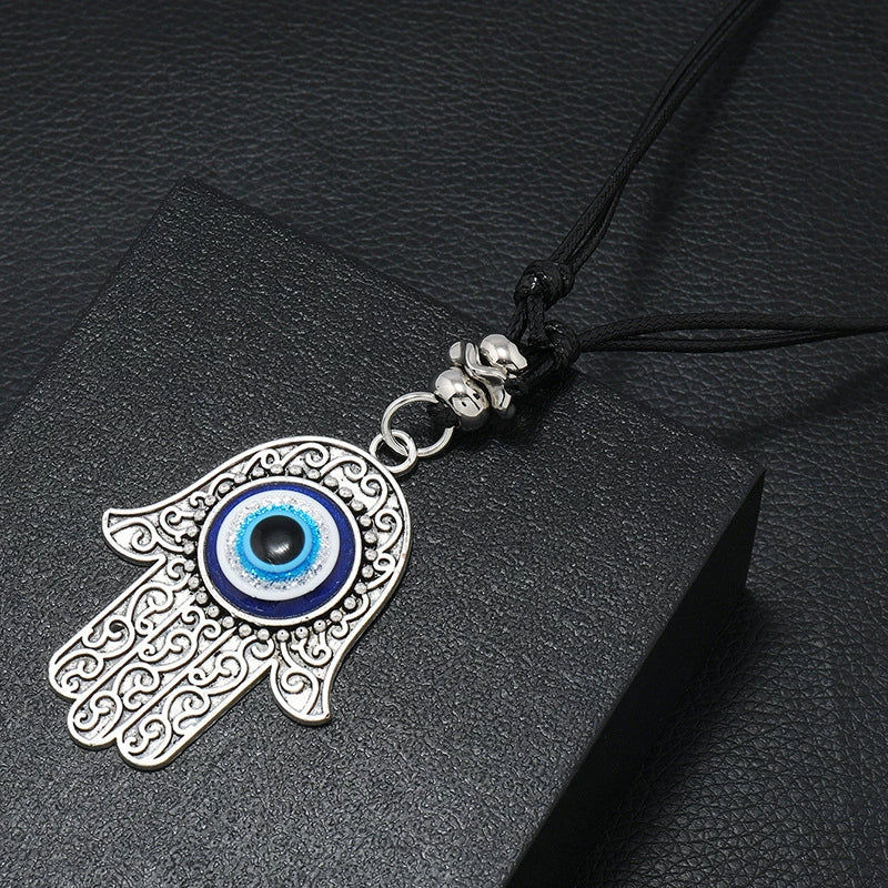 Necklace Set Unisex Geometric Blue Glass Eye Pendant Alloy Inlaid Gemstones - Image 3
