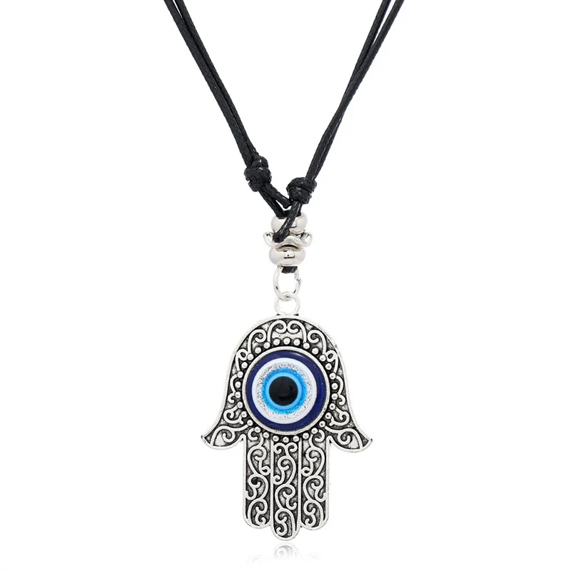 Necklace Set Unisex Geometric Blue Glass Eye Pendant Alloy Inlaid Gemstones - Image 5